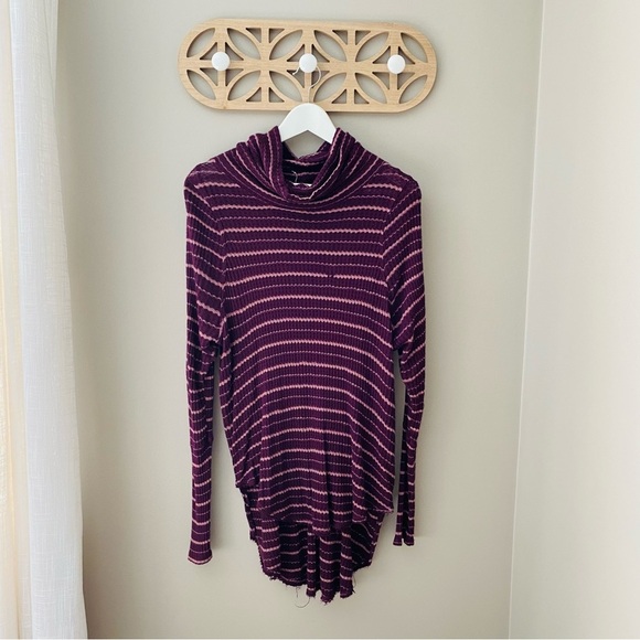 Free People Long Sleeve Stripe Top Purple Sz Small - Picture 1 of 9